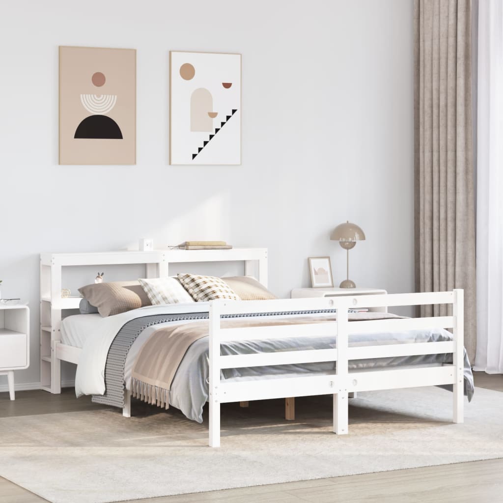 Bed Frame without Mattress White 150x200 cm King Size Solid Wood Pine