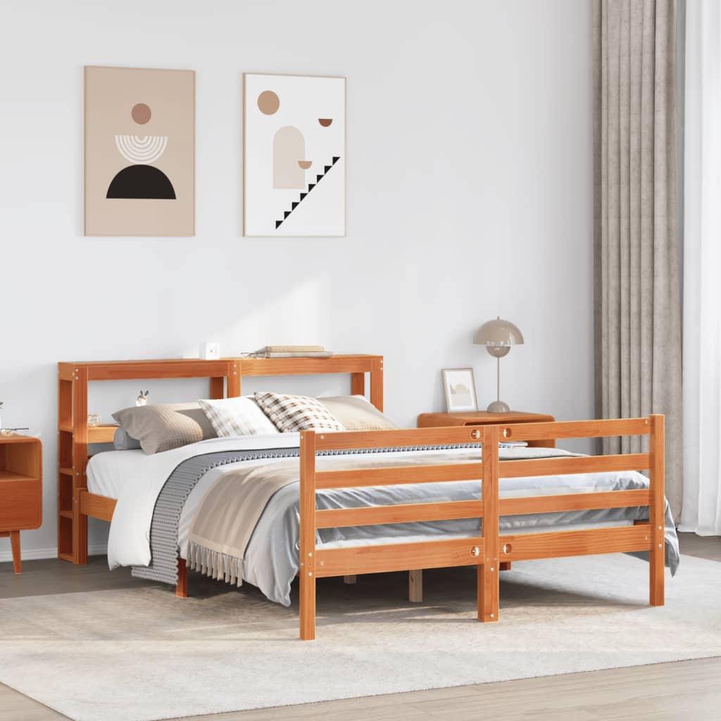 Bed Frame without Mattress Wax Brown 140x190 cm Solid Wood Pine