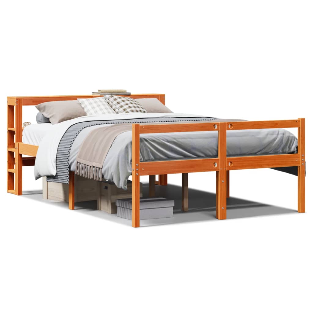 Bed Frame with Headboard without Mattress Wax Brown 135x190 cm Double