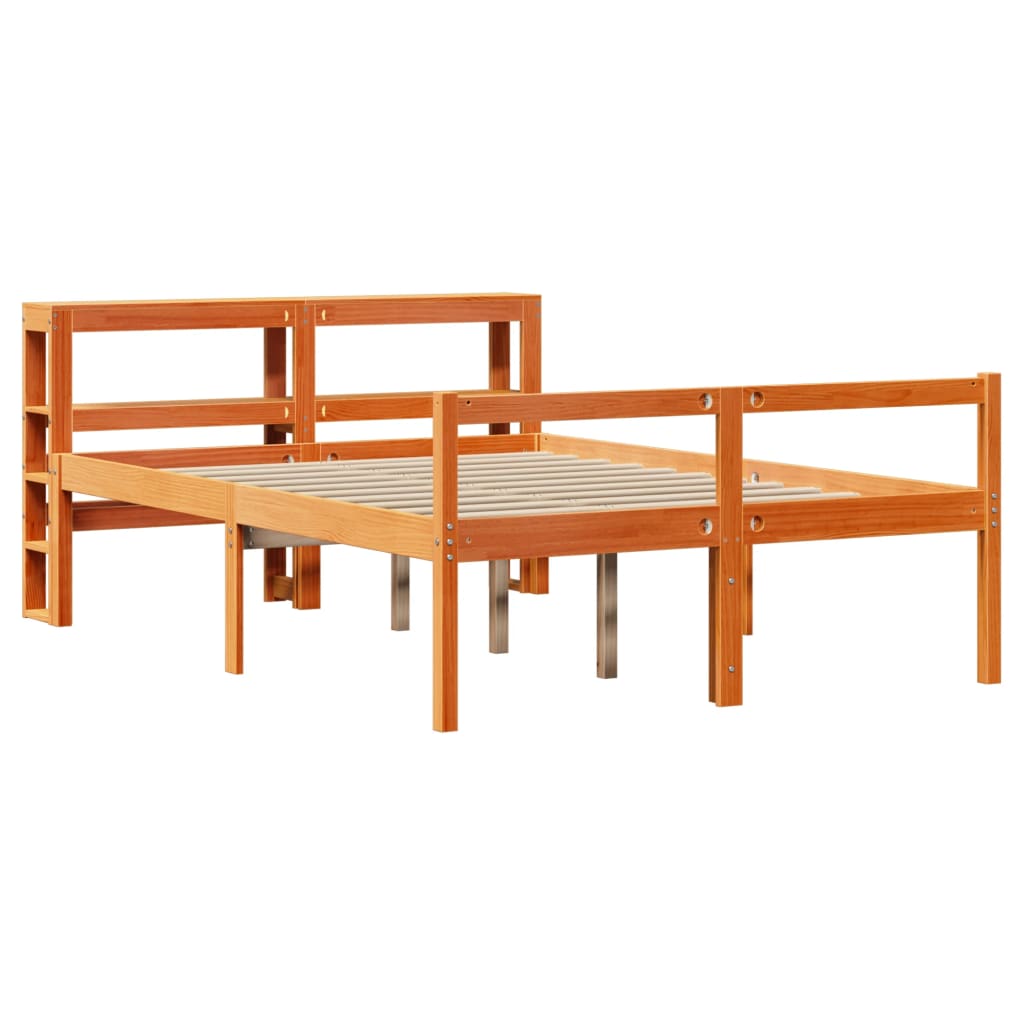 Bed Frame with Headboard without Mattress Wax Brown 135x190 cm Double