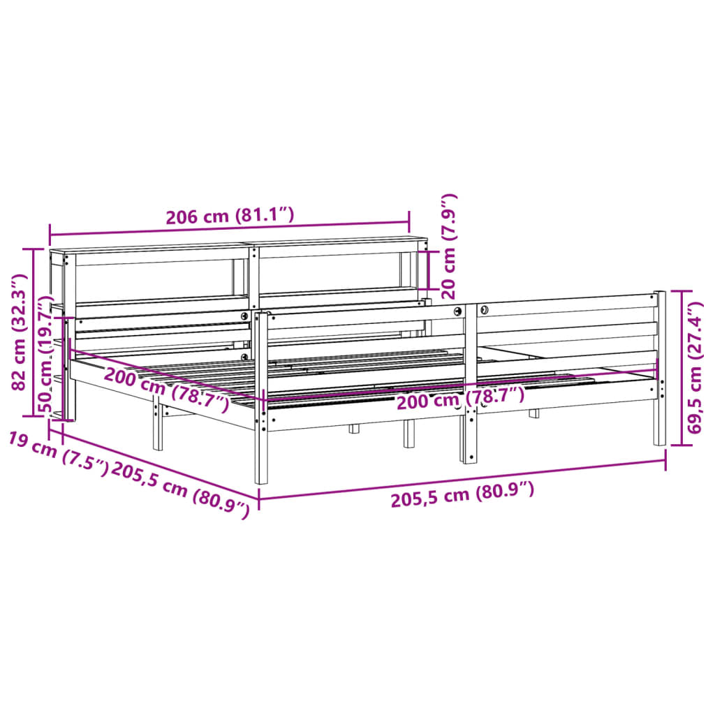 Bed Frame with Headboard without Mattress White 200x200 cm