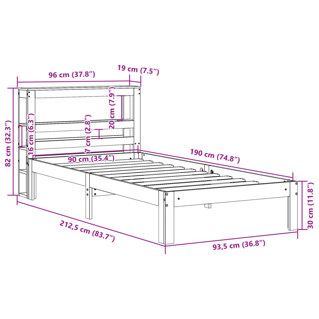 Bed Frame with Headboard without Mattress White 90x190 cm Single