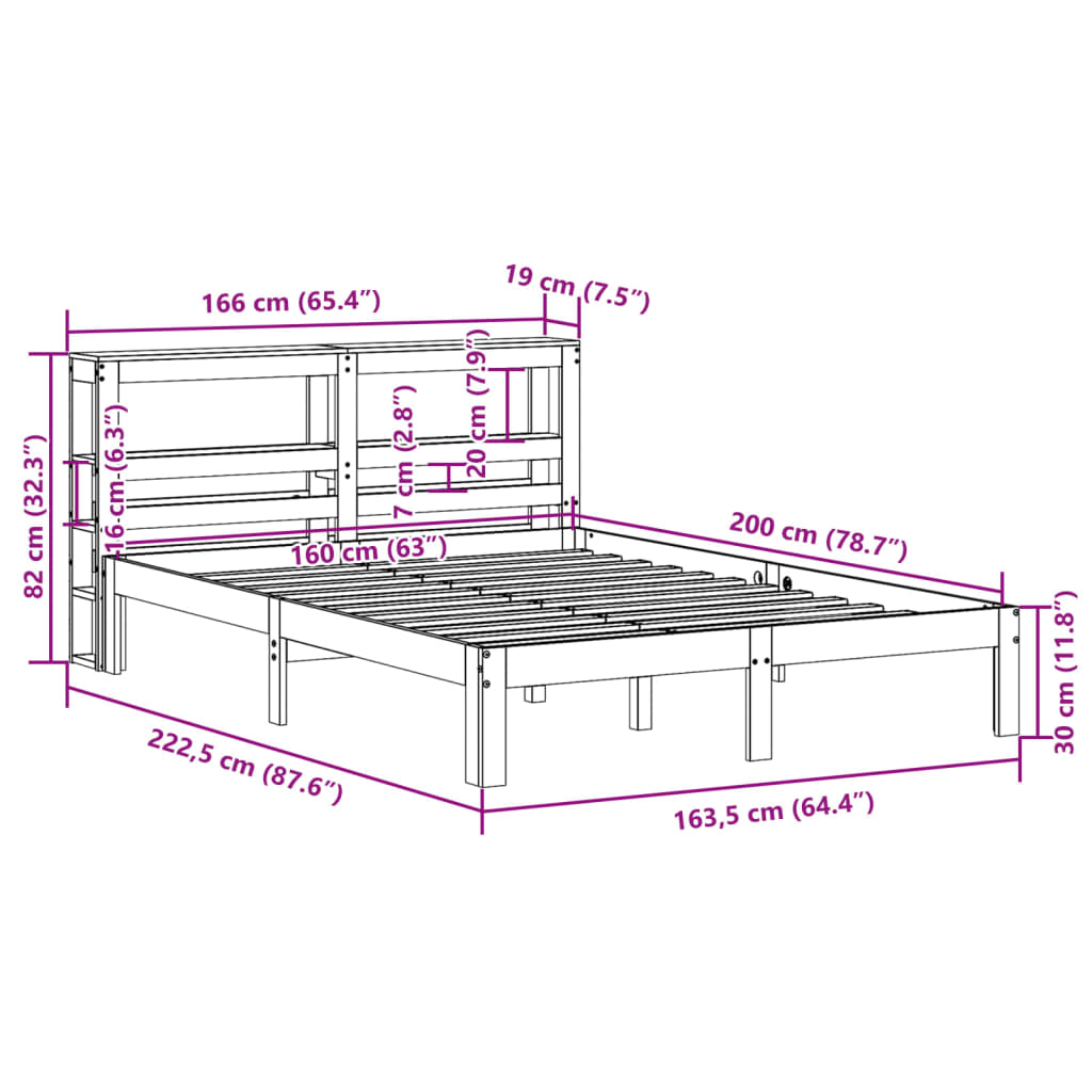 Bed Frame with Headboard without Mattress White 160x200 cm