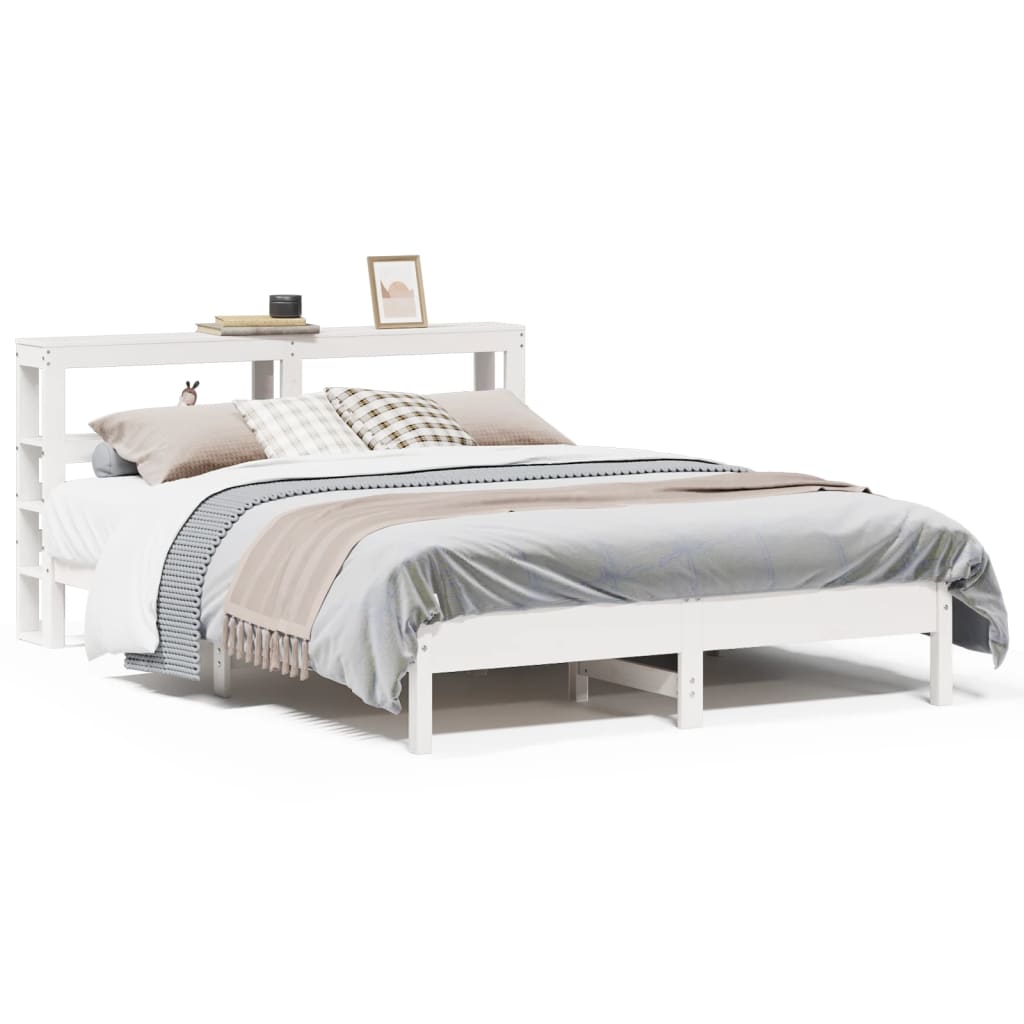 Bed Frame without Mattress White 150x200 cm King Size Solid Wood Pine