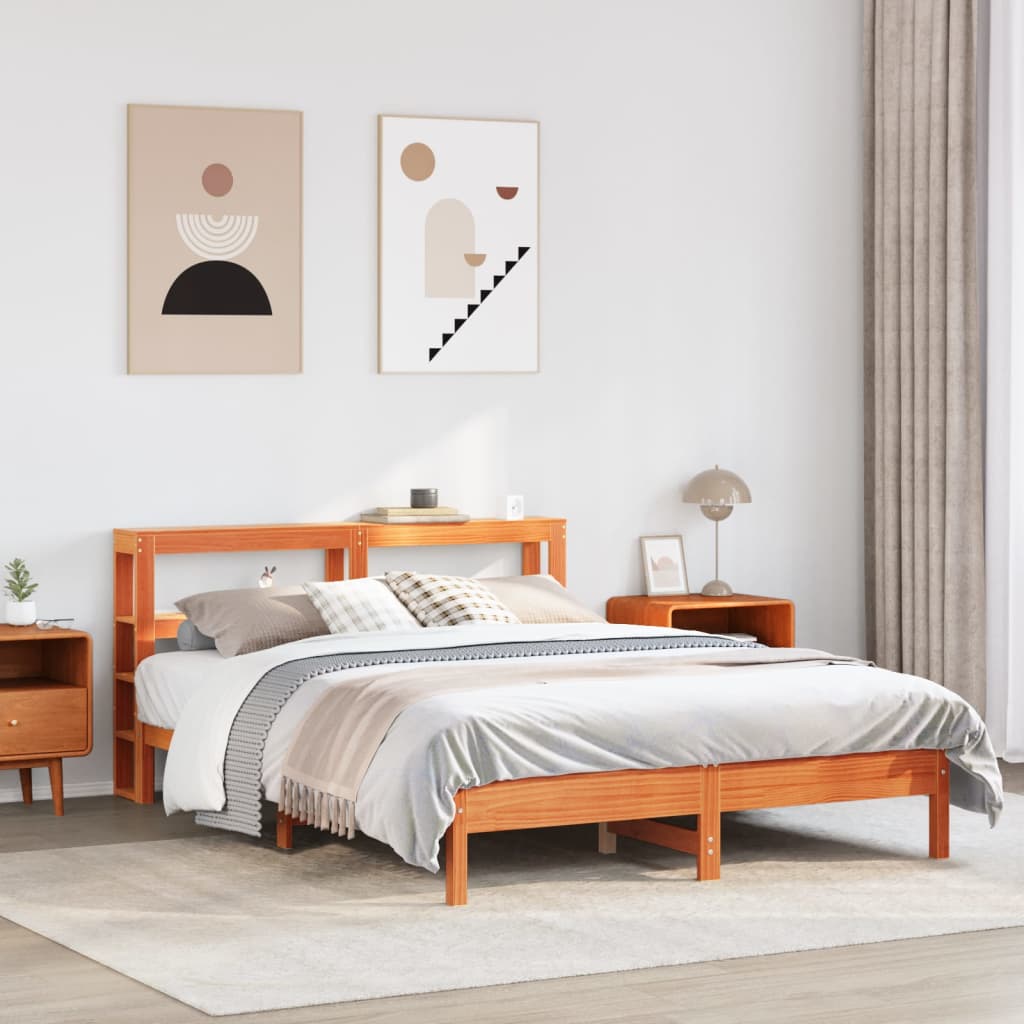 Bed Frame without Mattress Wax Brown 140x190 cm Solid Wood Pine