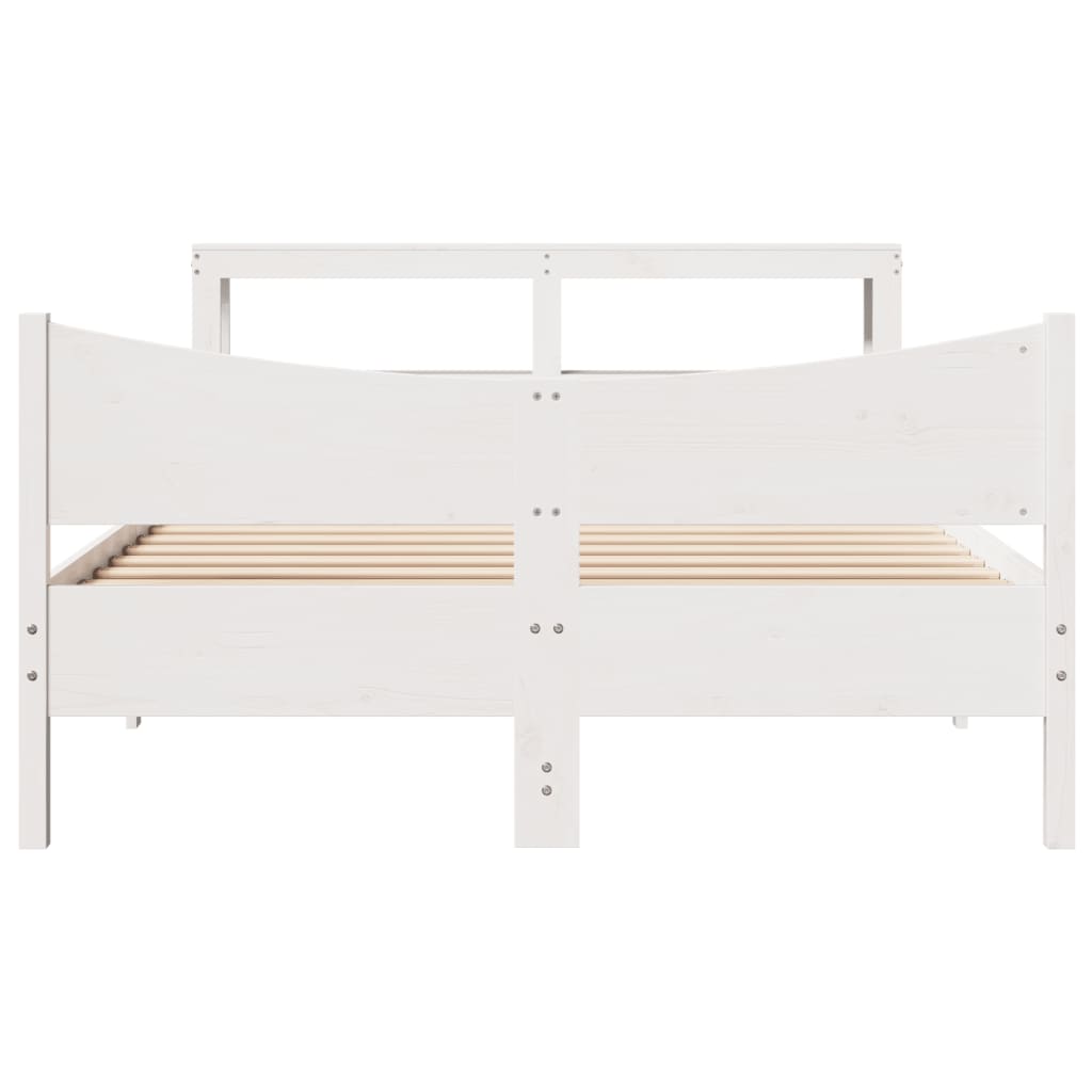 Bed Frame with Headboard White 135x190 cm Double Solid Wood Pine