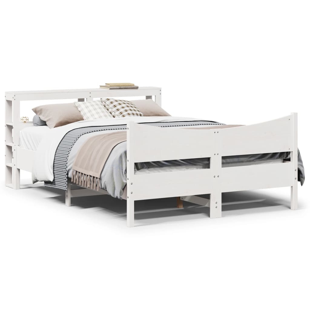 Bed Frame with Headboard White 135x190 cm Double Solid Wood Pine