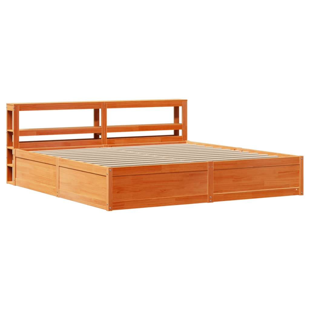 Bed Frame with Headboard Wax Brown 180x200 cm Super King Solid Wood Pine