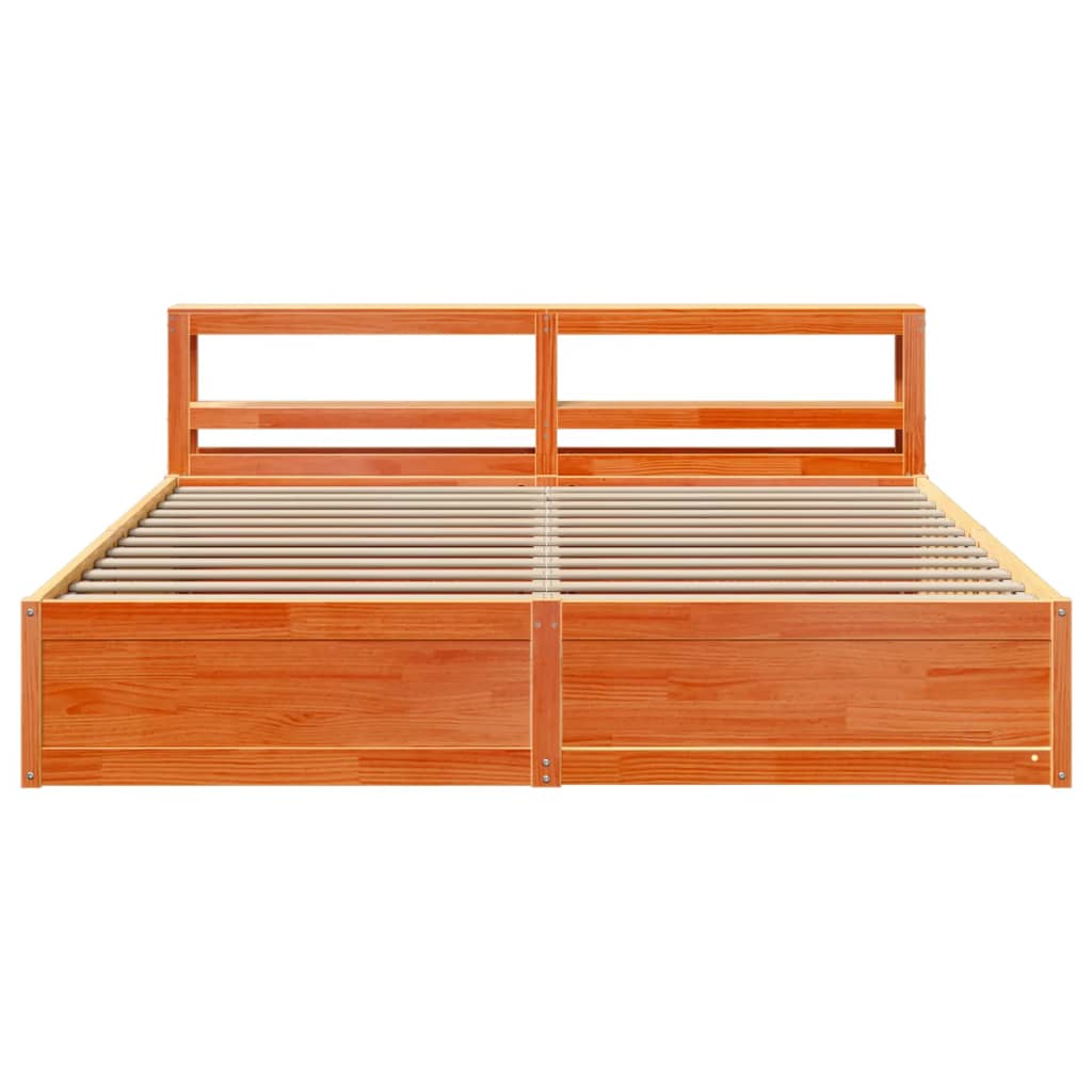 Bed Frame with Headboard Wax Brown 180x200 cm Super King Solid Wood Pine