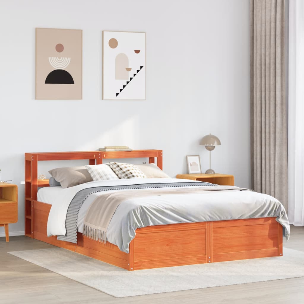 Bed Frame with Headboard Wax Brown 160x200 cm Solid Wood Pine