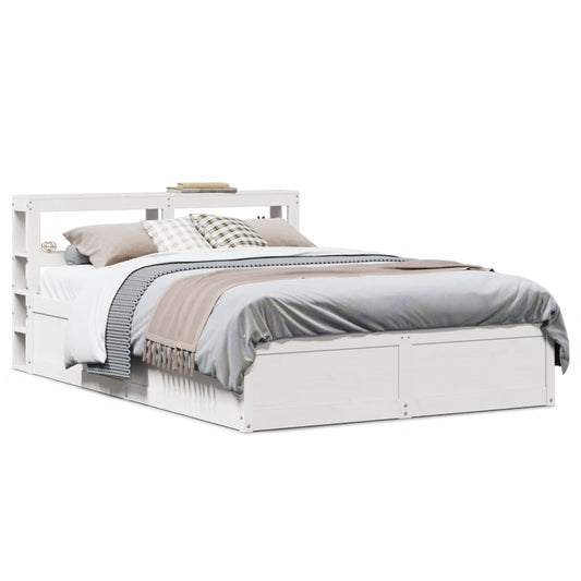 Bed Frame with Headboard White 135x190 cm Double Solid Wood Pine