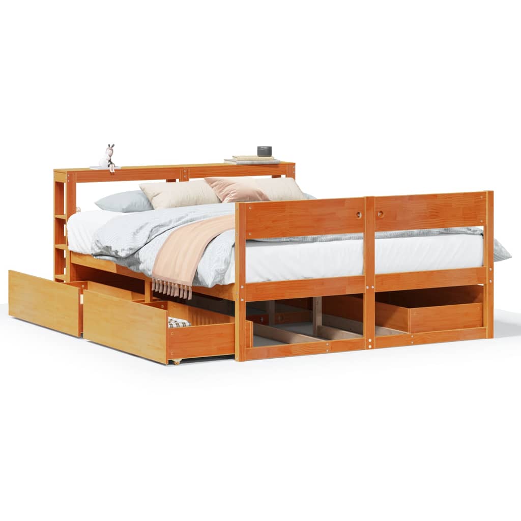 Bed Frame without Mattress Wax Brown 150x200 cm King Size Solid Wood Pine