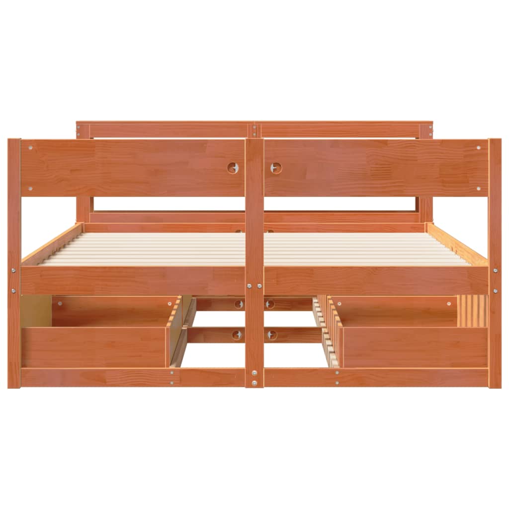 Bed Frame without Mattress Wax Brown 150x200 cm King Size Solid Wood Pine