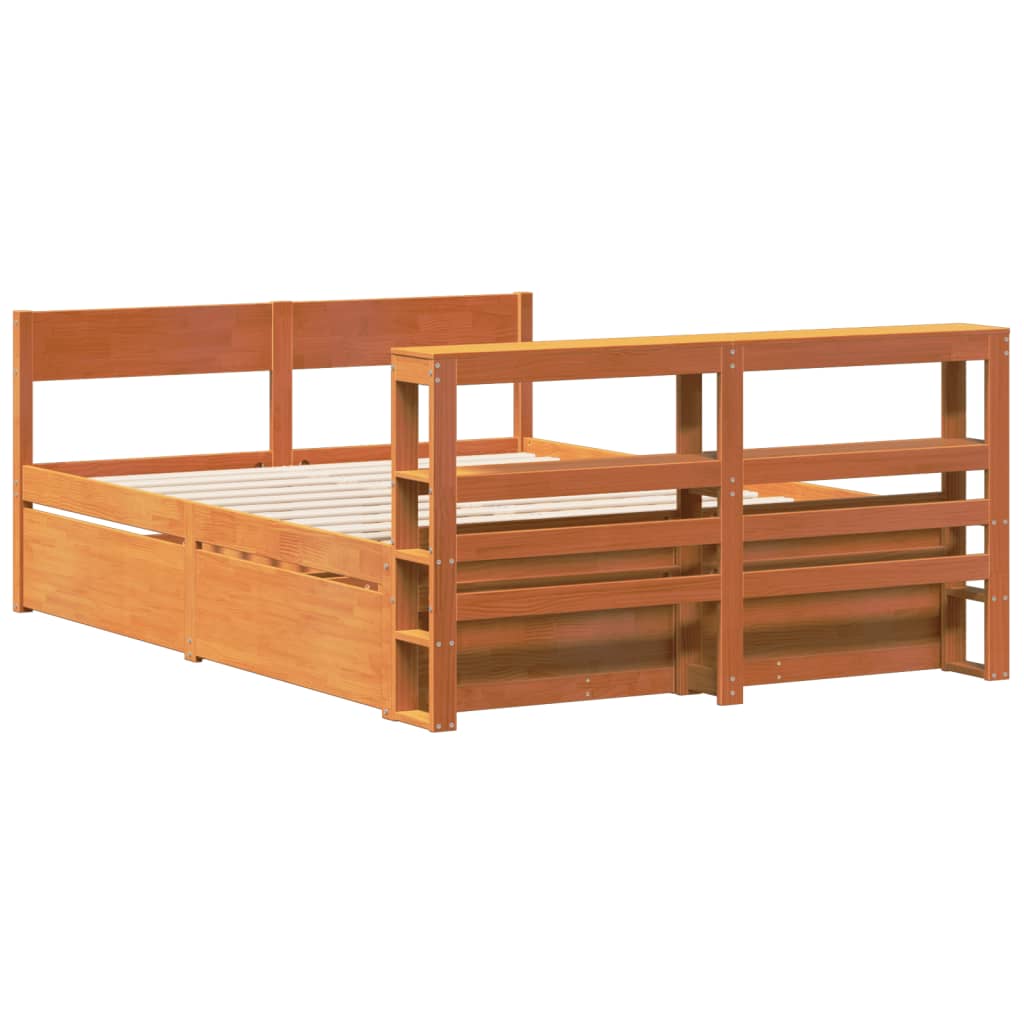 Bed Frame without Mattress Wax Brown 150x200 cm King Size Solid Wood Pine