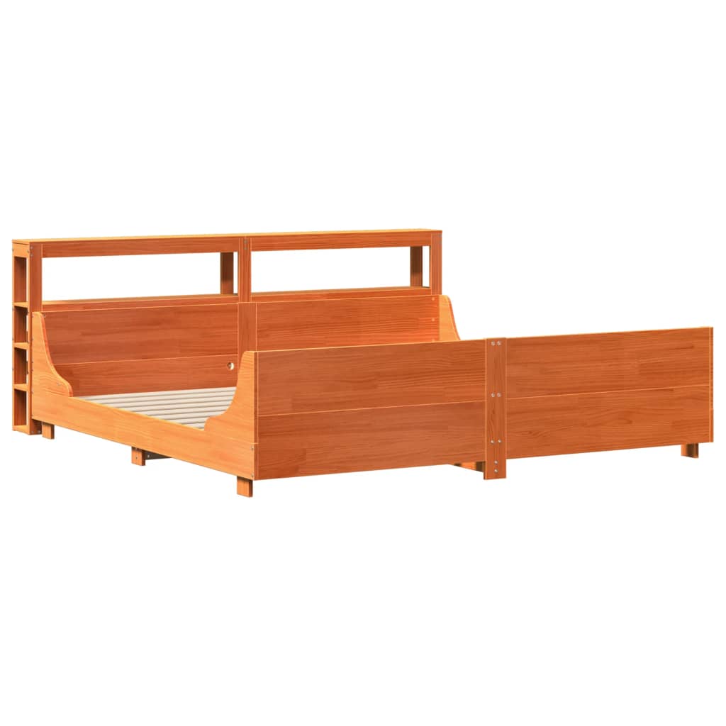 Bed Frame without Mattress Wax Brown 200x200 cm Solid Wood Pine
