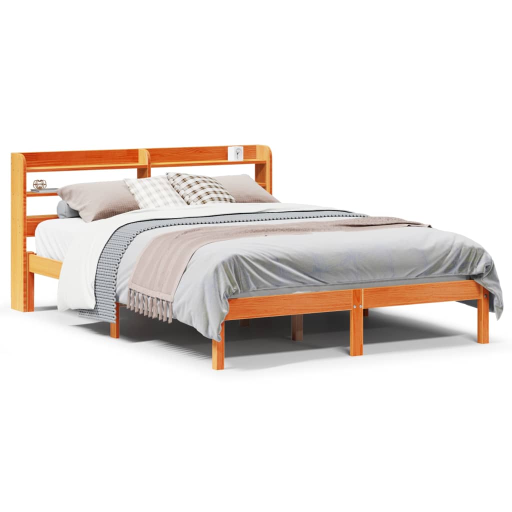Bed Frame with Headboard without Mattress Wax Brown 135x190 cm Double