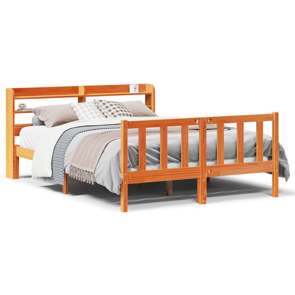 Bed Frame with Headboard without Mattress Wax Brown 135x190 cm Double