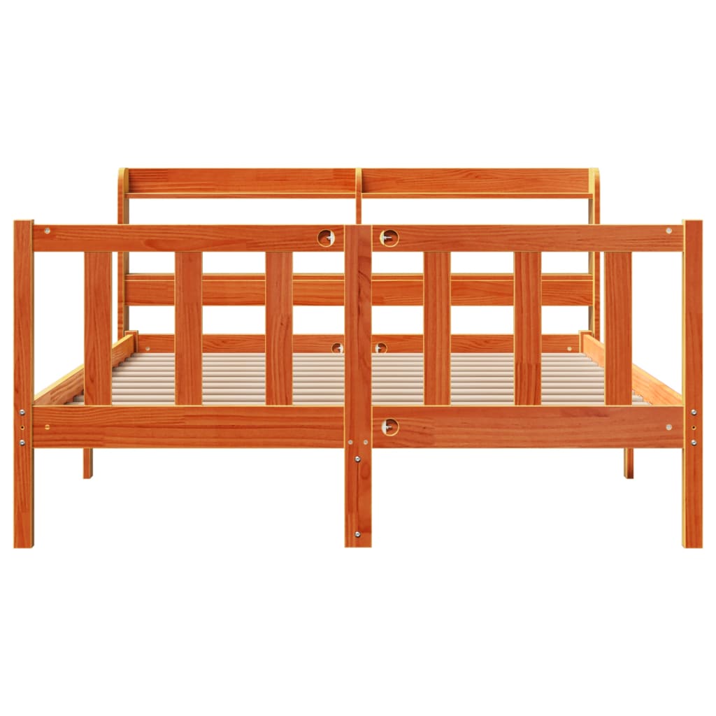 Bed Frame with Headboard without Mattress Wax Brown 135x190 cm Double