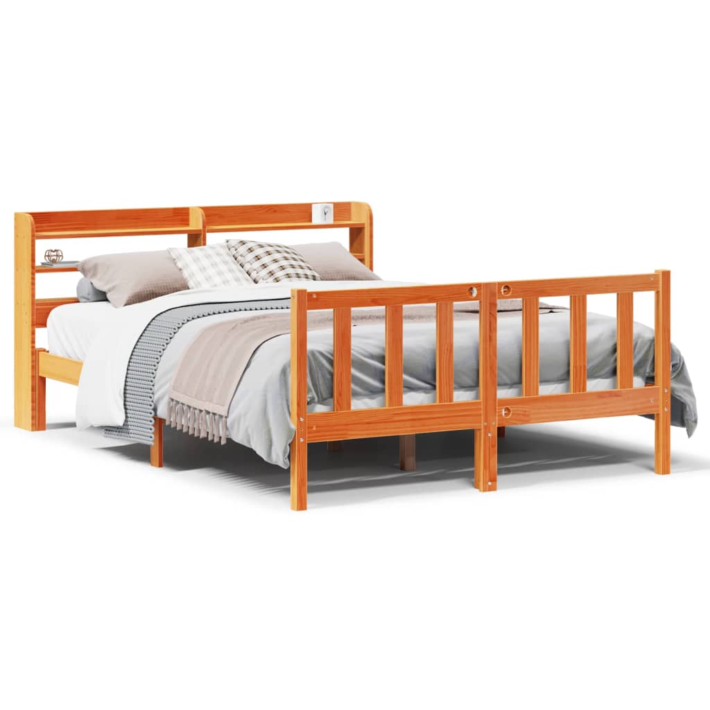 Bed Frame with Headboard without Mattress Wax Brown 140x200 cm