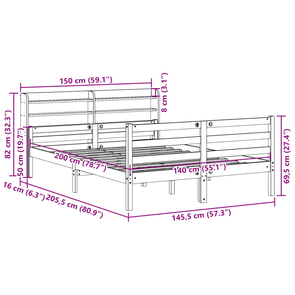 Bed Frame with Headboard without Mattress 140x200 cm