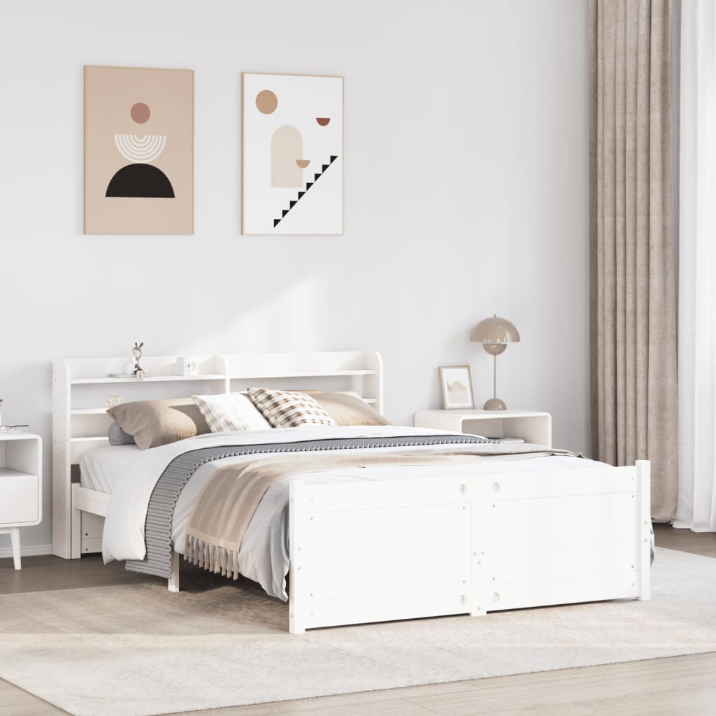 Bed Frame with Headboard without Mattress White 140x190 cm