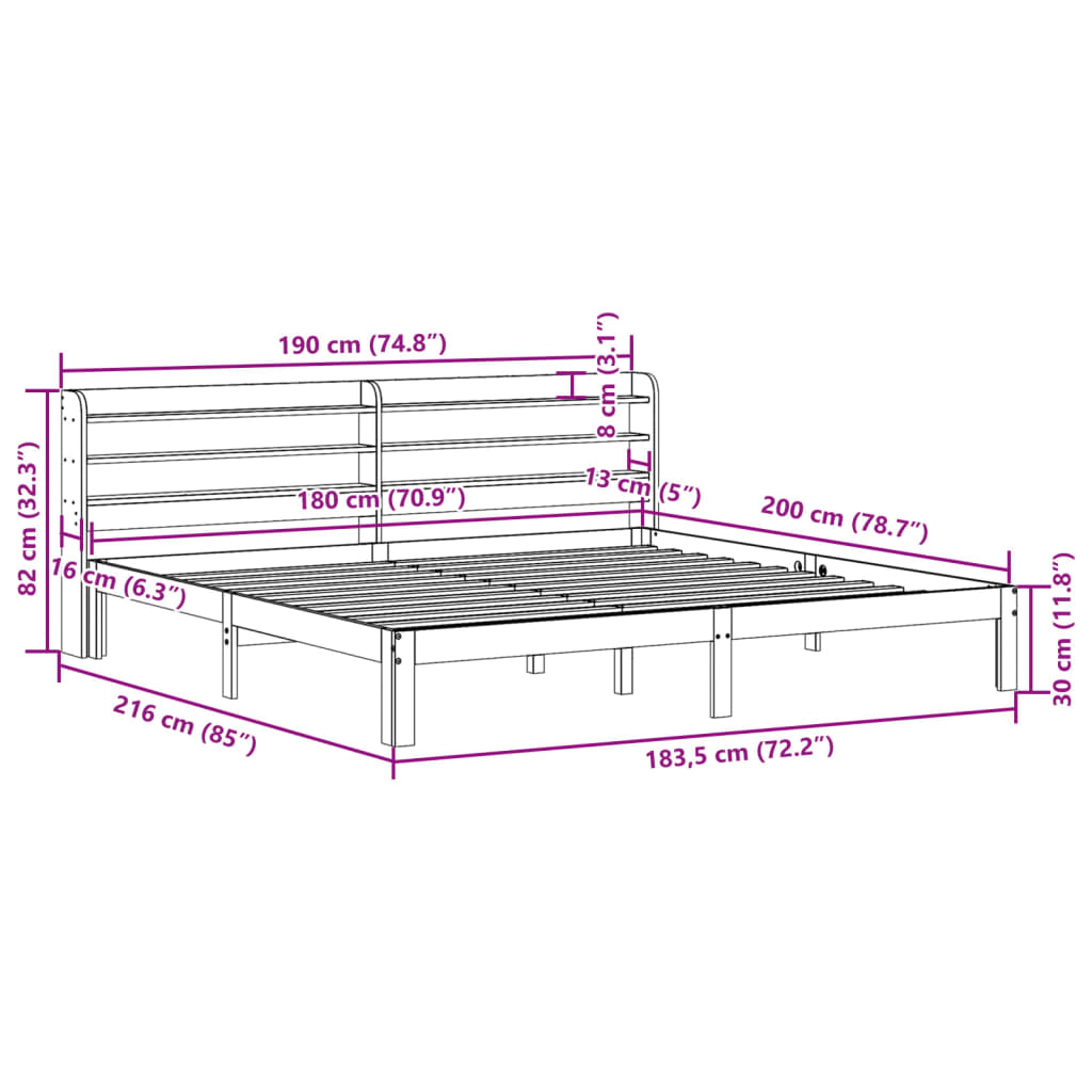 Bed Frame without Mattress Wax Brown 180x200 cm Super King Solid Wood Pine