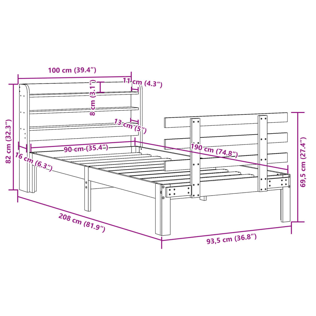 Bed Frame with Headboard without Mattress 90x190 cm Single