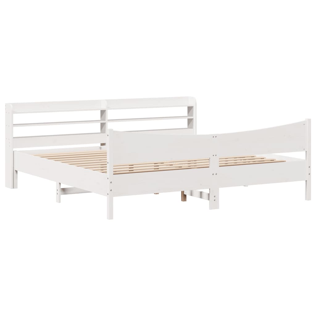 Bed Frame with Headboard White 180x200 cm Super King Solid Wood Pine