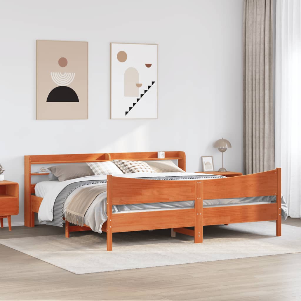 Bed Frame with Headboard Wax Brown 180x200 cm Super King Solid Wood Pine