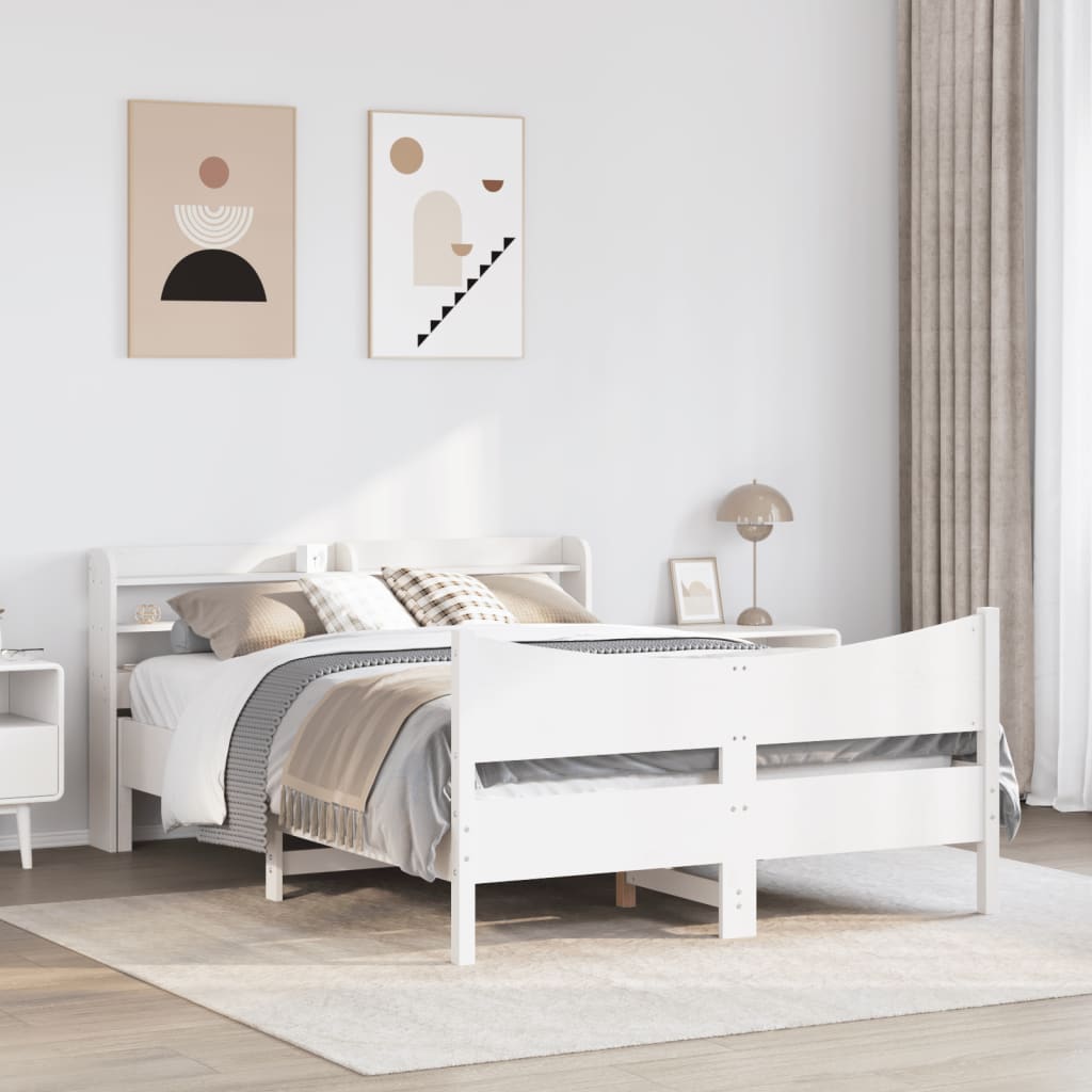 Bed Frame with Headboard White 140x200 cm Solid Wood Pine