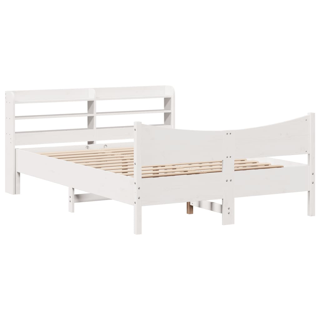 Bed Frame with Headboard White 140x190 cm Solid Wood Pine