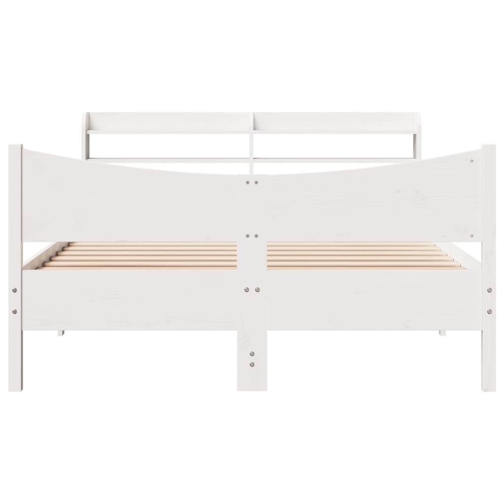 Bed Frame with Headboard White 135x190 cm Double Solid Wood Pine