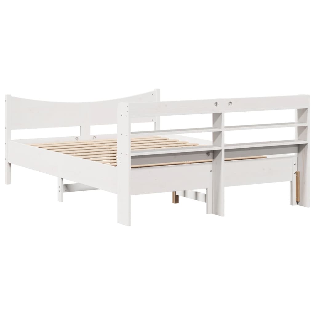 Bed Frame with Headboard White 135x190 cm Double Solid Wood Pine