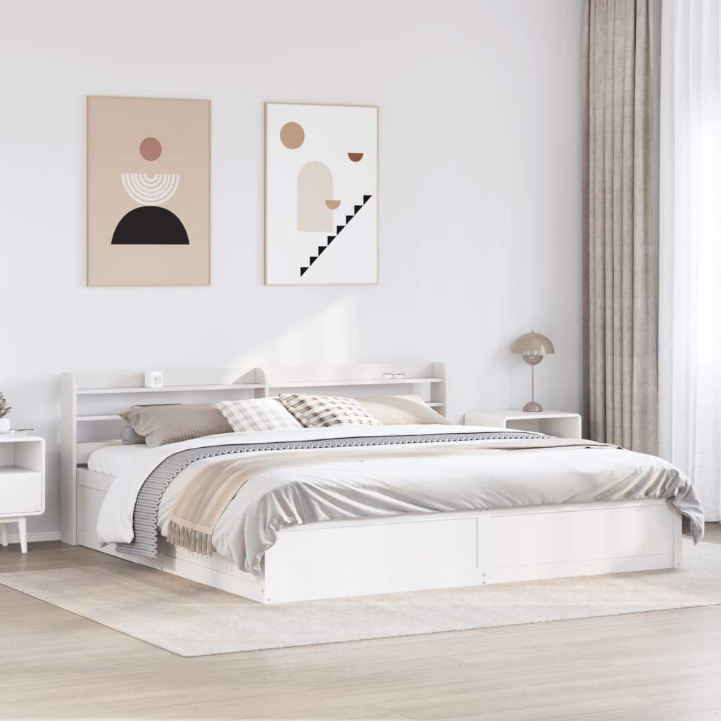 Bed Frame with Headboard White 200x200 cm Solid Wood Pine