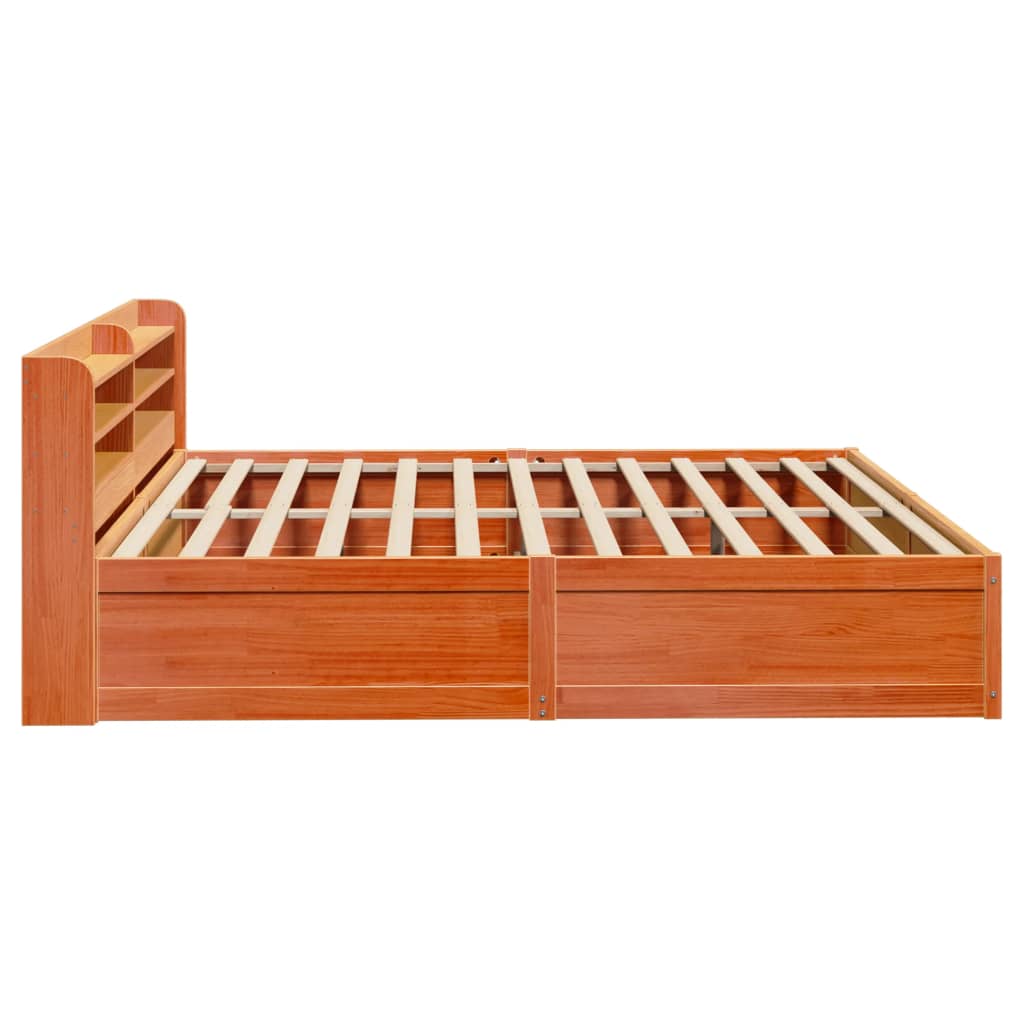Bed Frame with Headboard Wax Brown 200x200 cm Solid Wood Pine