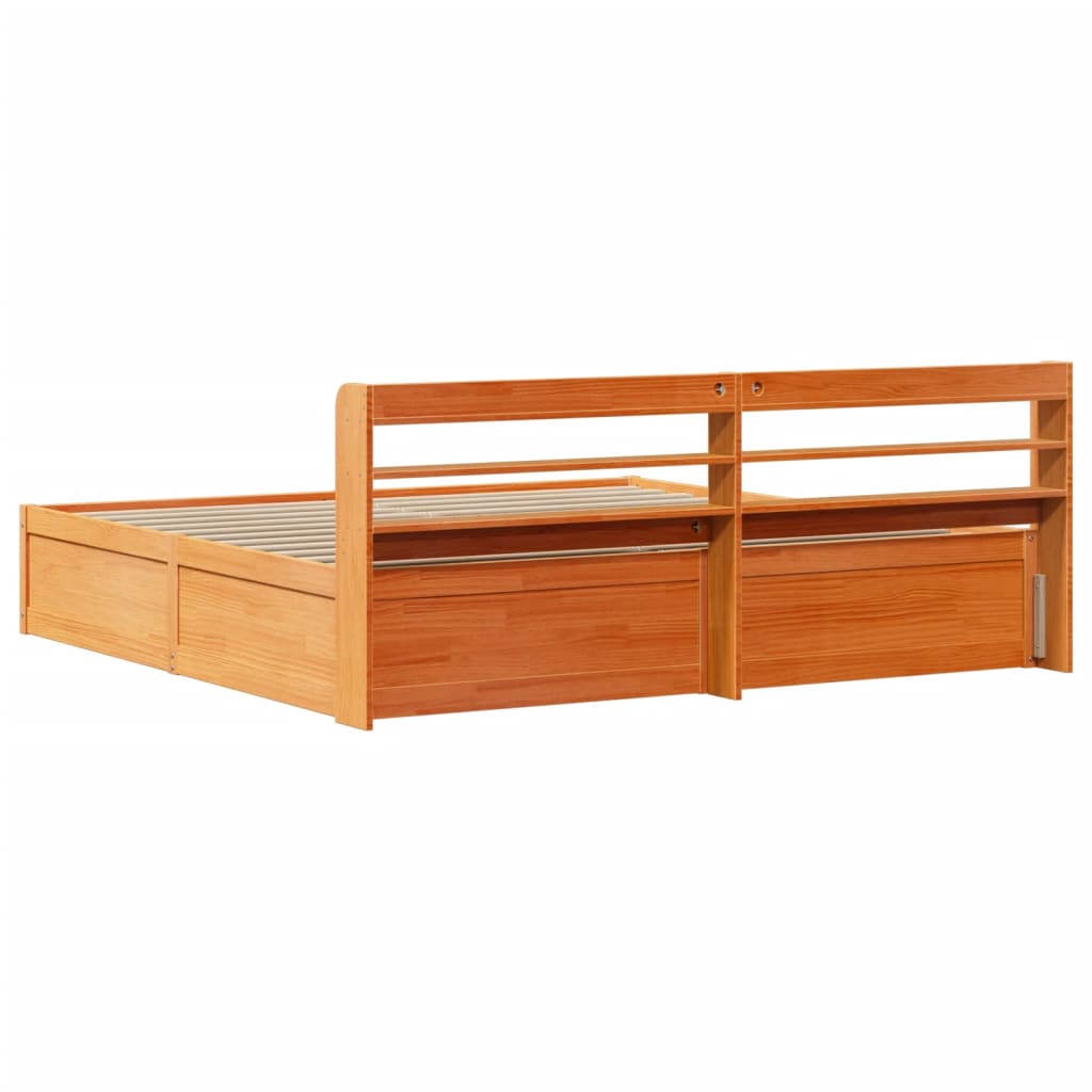Bed Frame with Headboard Wax Brown 200x200 cm Solid Wood Pine