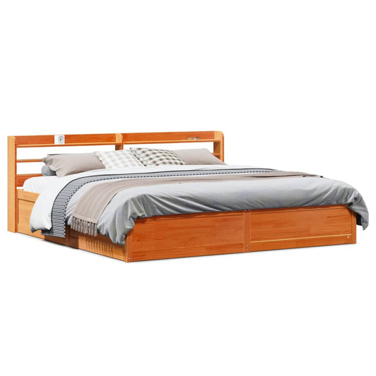 Bed Frame with Headboard Wax Brown 180x200 cm Super King Solid Wood Pine