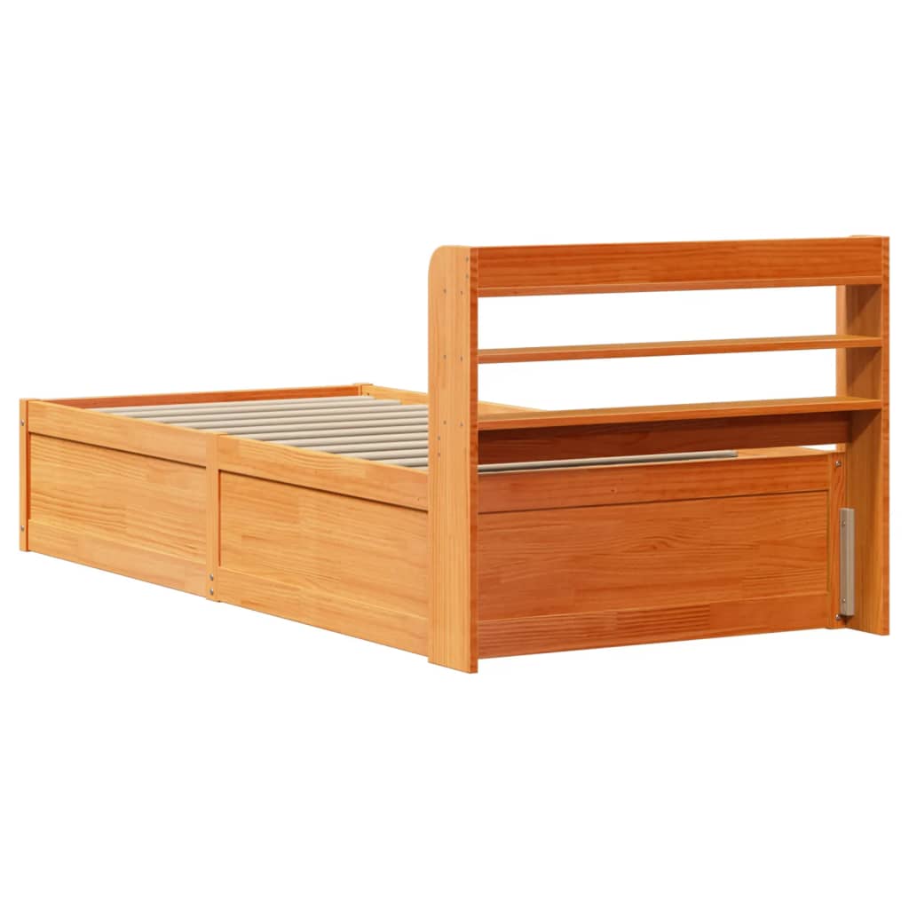 Bed Frame with Headboard Wax Brown 75x190 cm Small Single Solid Wood Pine