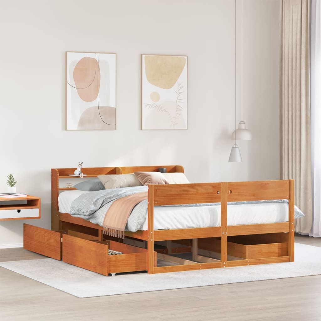 Bed Frame without Mattress Wax Brown 160x200 cm Solid Wood Pine