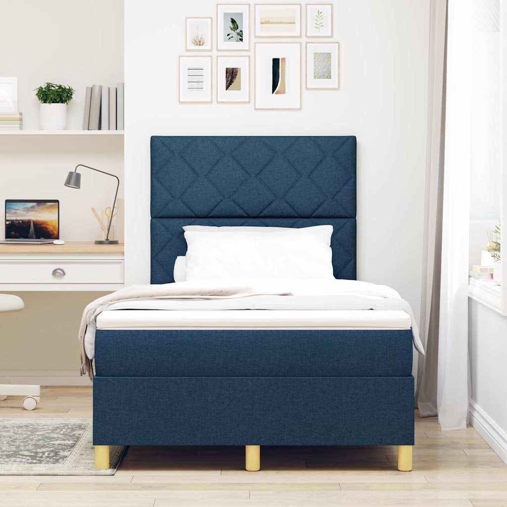 Box Spring Bed with Headboard Blue 120 x 190 cm Fabric