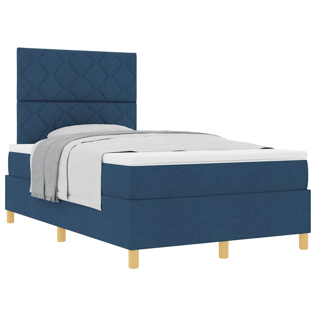 Box Spring Bed with Headboard Blue 120 x 190 cm Fabric