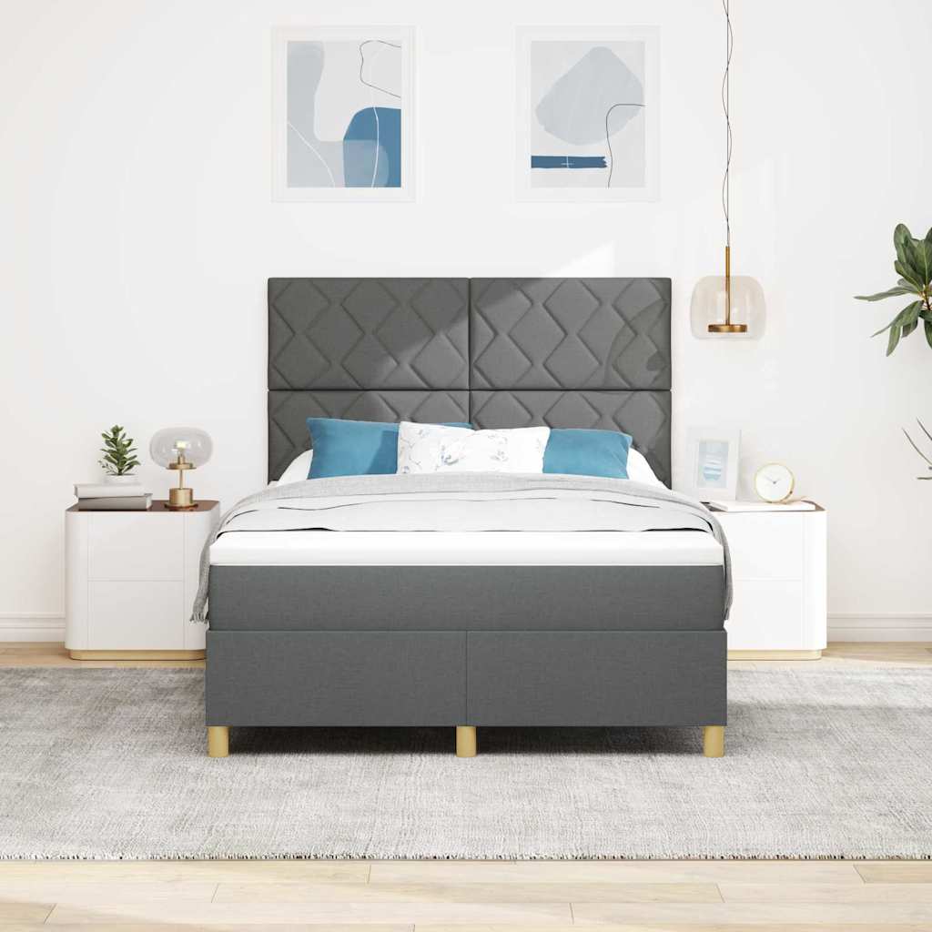 Box Spring Bed with Headboard Dark grey 140 x 190 cm Fabric