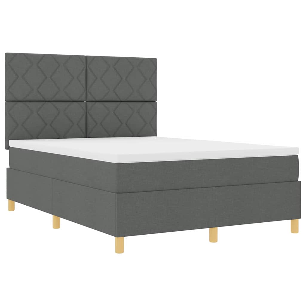 Box Spring Bed with Headboard Dark grey 140 x 190 cm Fabric