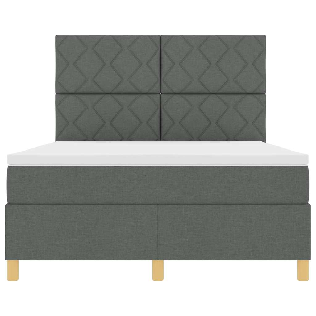 Box Spring Bed with Headboard Dark grey 140 x 190 cm Fabric