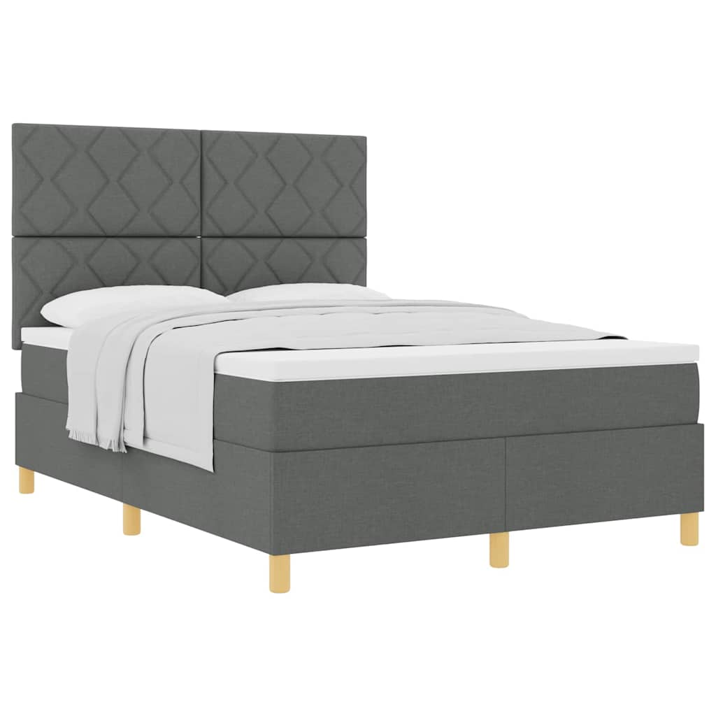 Box Spring Bed with Headboard Dark grey 140 x 190 cm Fabric