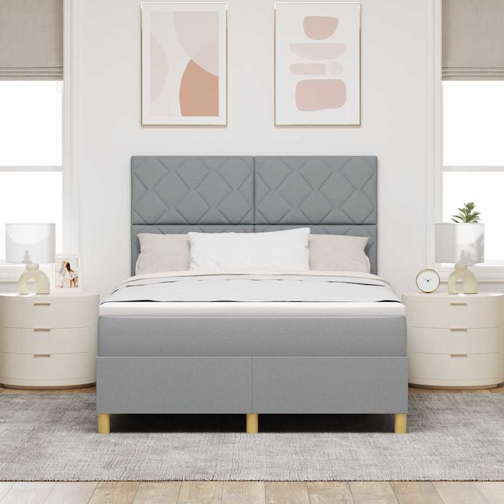 Box Spring Bed with Headboard Light grey 140 x 200 cm Fabric