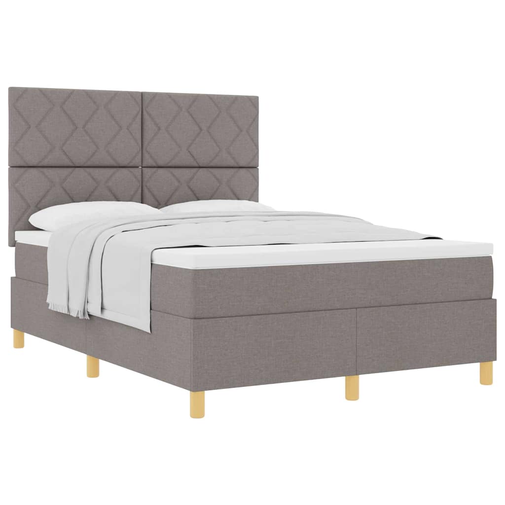 Box Spring Bed with Headboard Taupe 140 x 200 cm Fabric