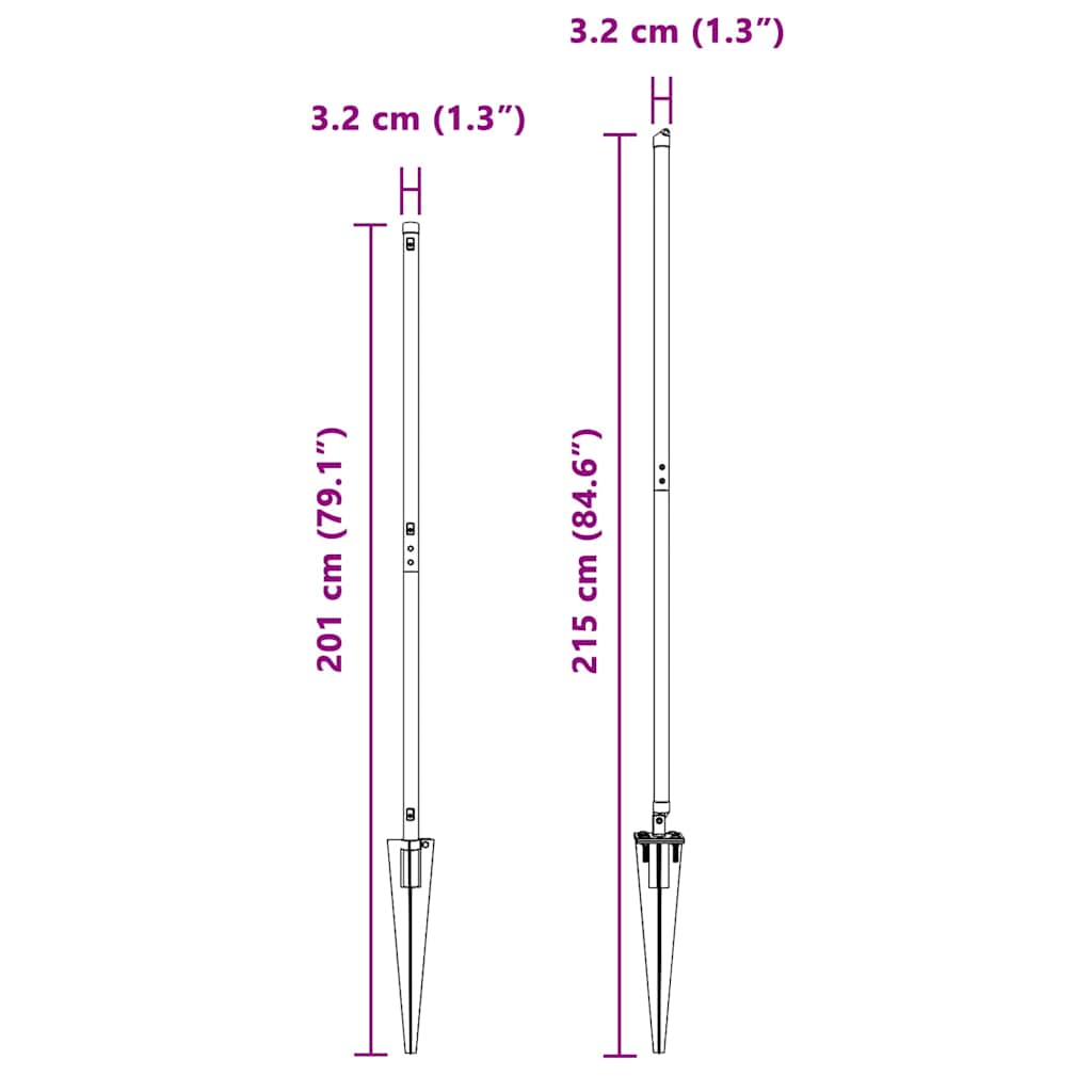 Fence Post Other 52 pcs Silver 3.2 x 3.2 x 170 cm Steel
