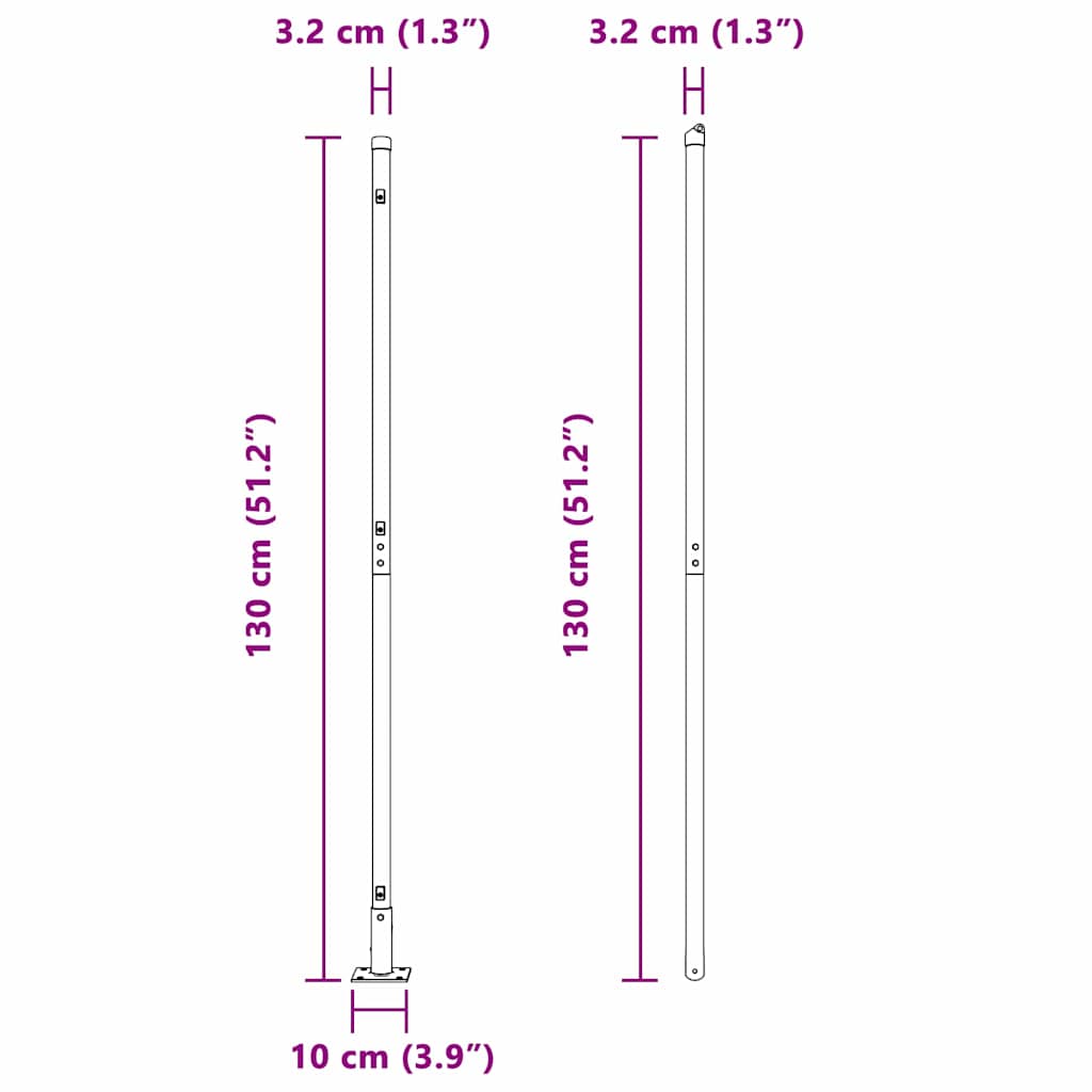 Fence Post Other 52 pcs Silver 3.2 x 3.2 x 68.5 cm Steel