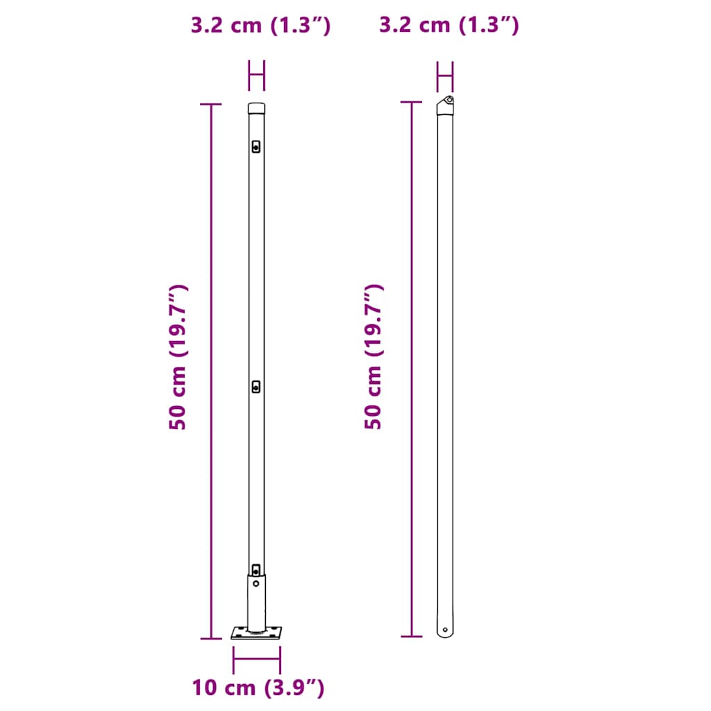 Fence Post Other 52 pcs Silver 3.2 x 3.2 x 50 cm Steel